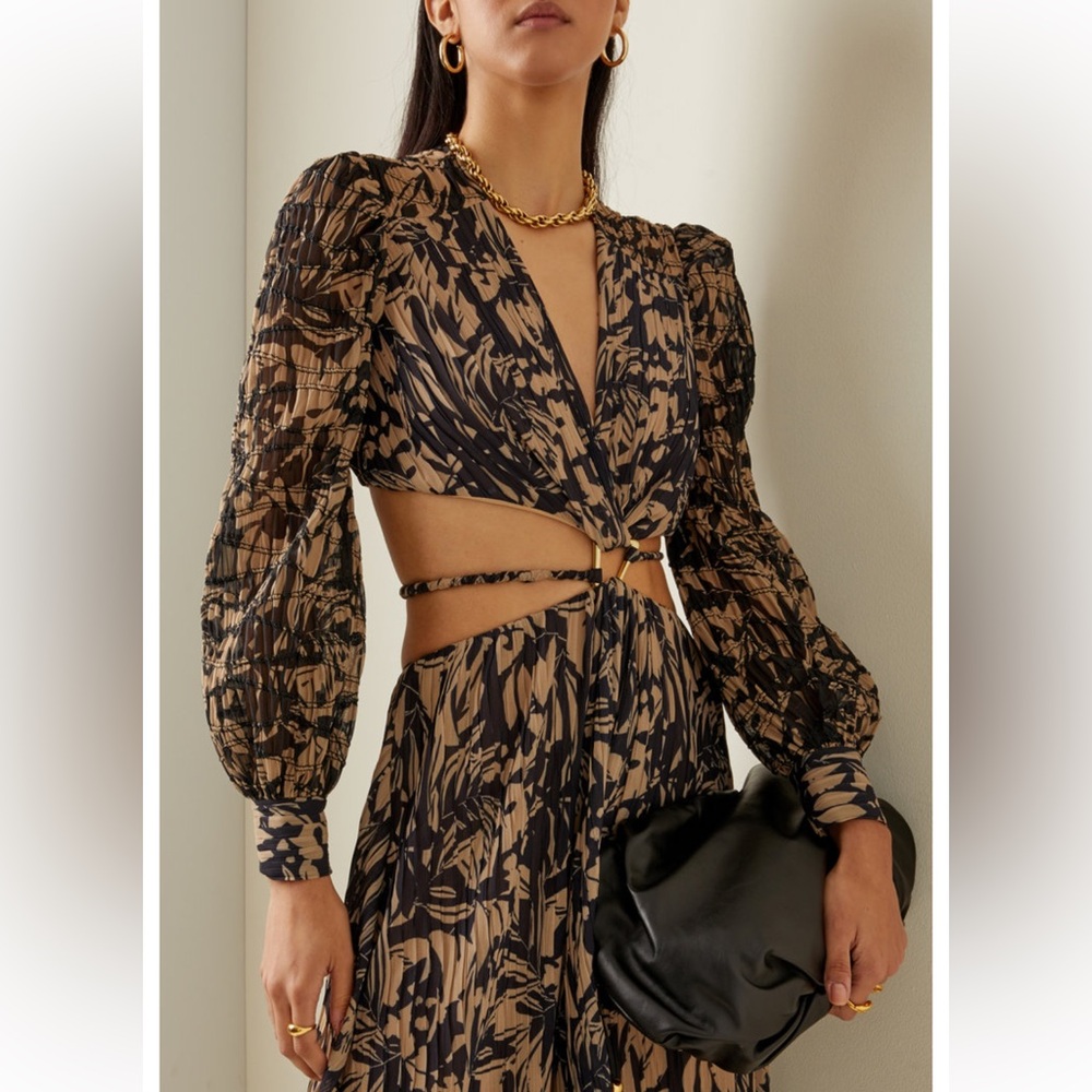 NWT JONATHAN SIMKHAI Priya Cutout Printed Chiffon Maxi Dress - Picture 2 of 14